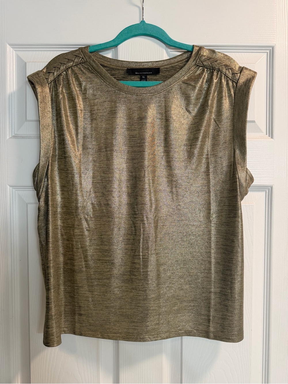 White House Black Market WHBMetallic Gold Sleeveless Tank with Braided Shoulders
